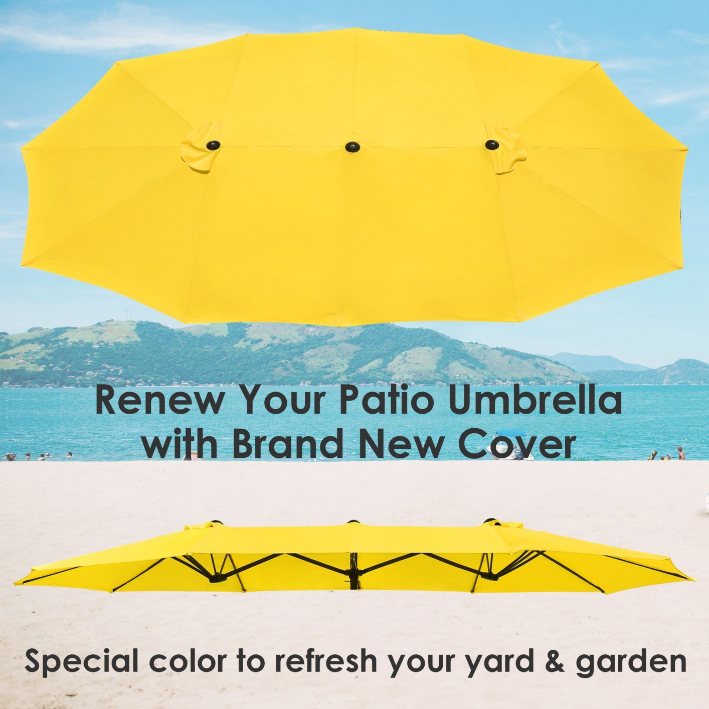 14 Ft Double Sided Umbrella Replacement Canopy Table Top Outdoor Beach Pool Yellow - Trend Times Toy Stores