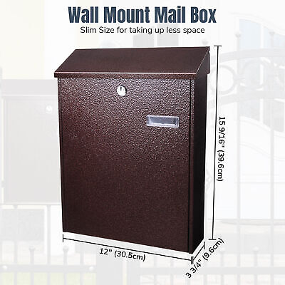 16" Steel Locking Mail Box Wall Mount Large Newspaper Letterbox w/ Door & 2 - Trend Times Toy Stores