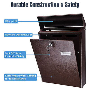 16" Steel Locking Mail Box Wall Mount Large Newspaper Letterbox w/ Door & 2 - Trend Times Toy Stores