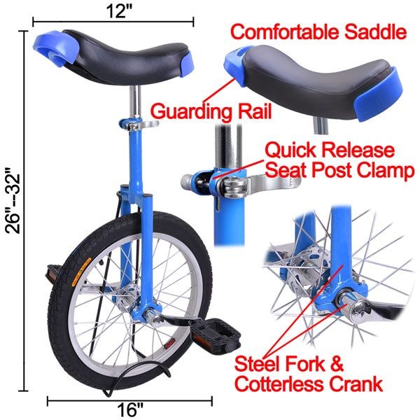 16 inch Wheel Unicycle Blue - Trend Times Toy Stores