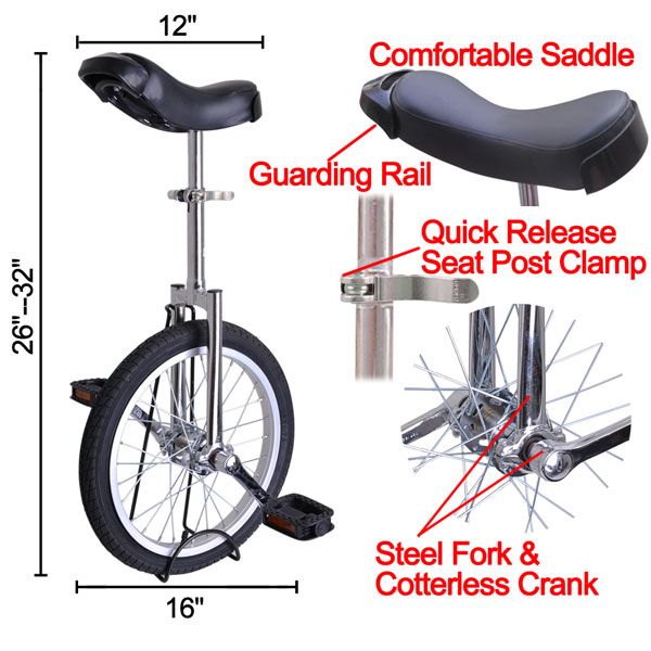 16 inch Wheel Unicycle Chrome - Trend Times Toy Stores