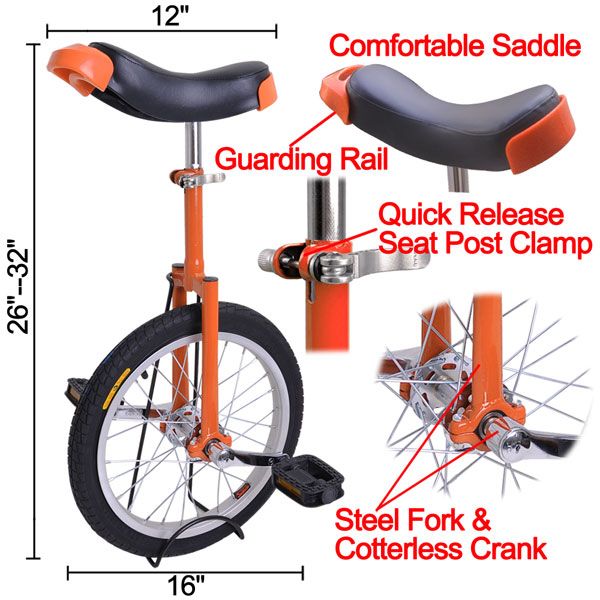 16 inch Wheel Unicycle Orange - Trend Times Toy Stores