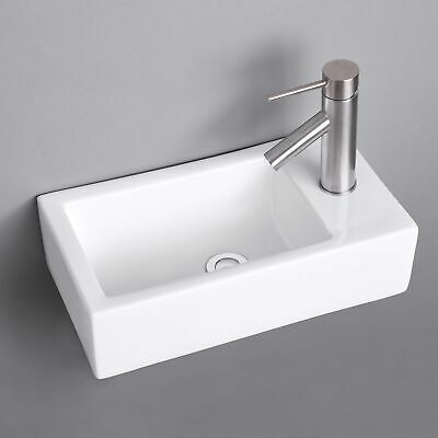 17" Bathroom Vessel Sink Porcelain Ceramics Wall Mount Pop up Drain Spa Basin - Trend Times Toy Stores