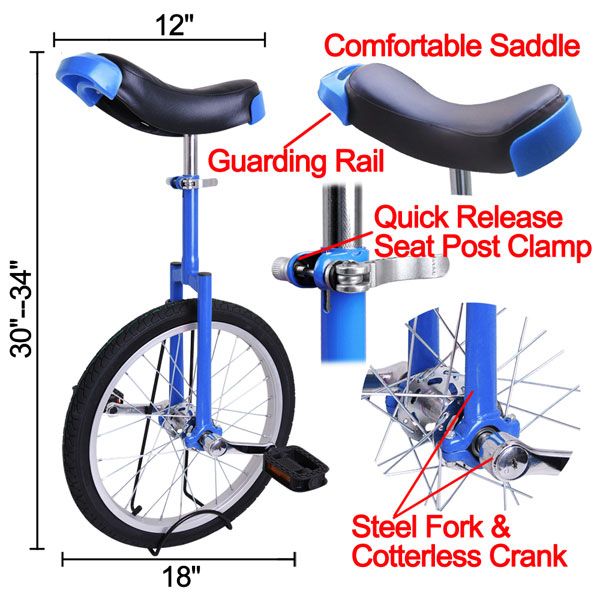 18 inch Wheel Unicycle Blue - Trend Times Toy Stores