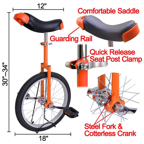 18 inch Wheel Unicycle Orange - Trend Times Toy Stores