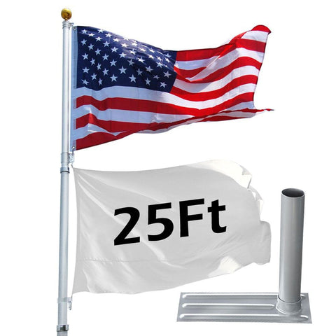 25 ft Aluminum Outdoor Flag Pole Kit with Tire Stand