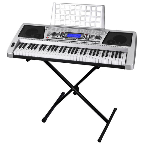 61 Key Electric Keyboard Digital Piano Instrument Kids Talent Practise Xmas Gift 128 Rhythms Silver Keyboard + Stand