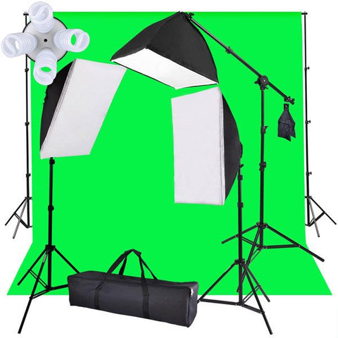 9 Bulb 9' Green Backdrop Daylight Softbox Studio Lighting Kit