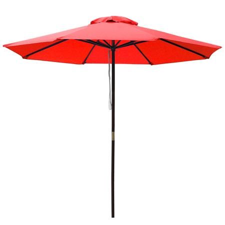 9 Foot Patio Furniture Wood Market Umbrella Red