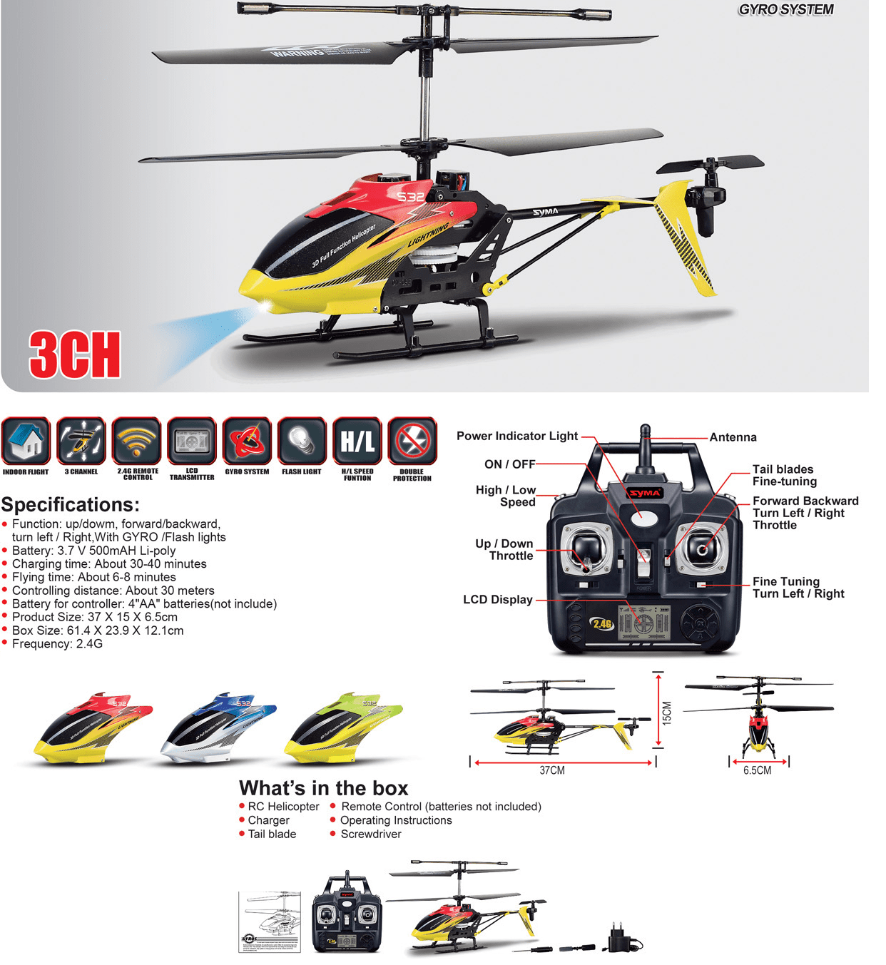 *HOT* RC Helicopter Version 32 W/Search Light *Up To 15 Minute Flight Times* Great For All Ages - Trend Times Toy Stores