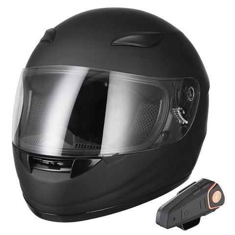 DOT Motorcycle Full Face Adult Helmet Size M-XL w/ Bluetooth Wireless Headset Matt Black & Size L