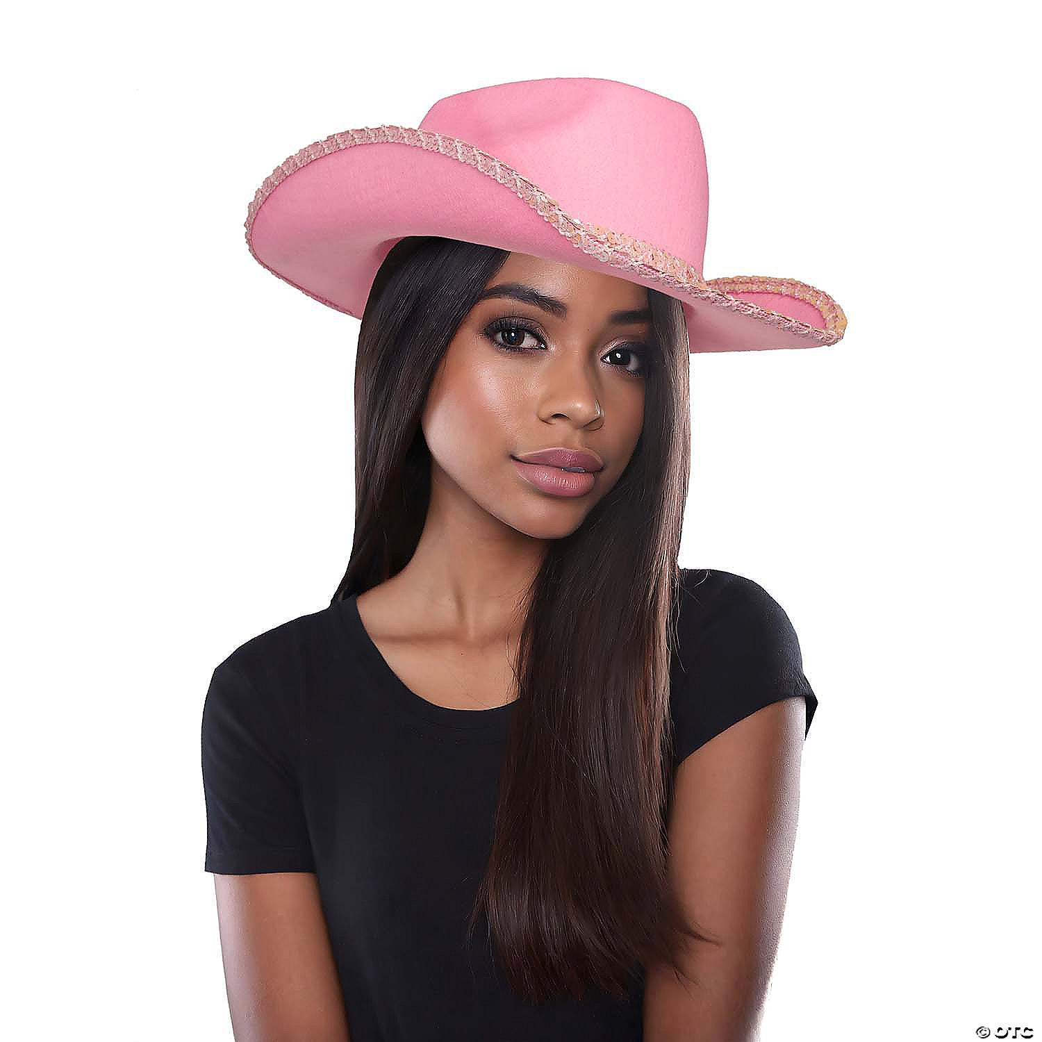 adults pink sequin polyester cowboy hat costume accessory~fw90004p