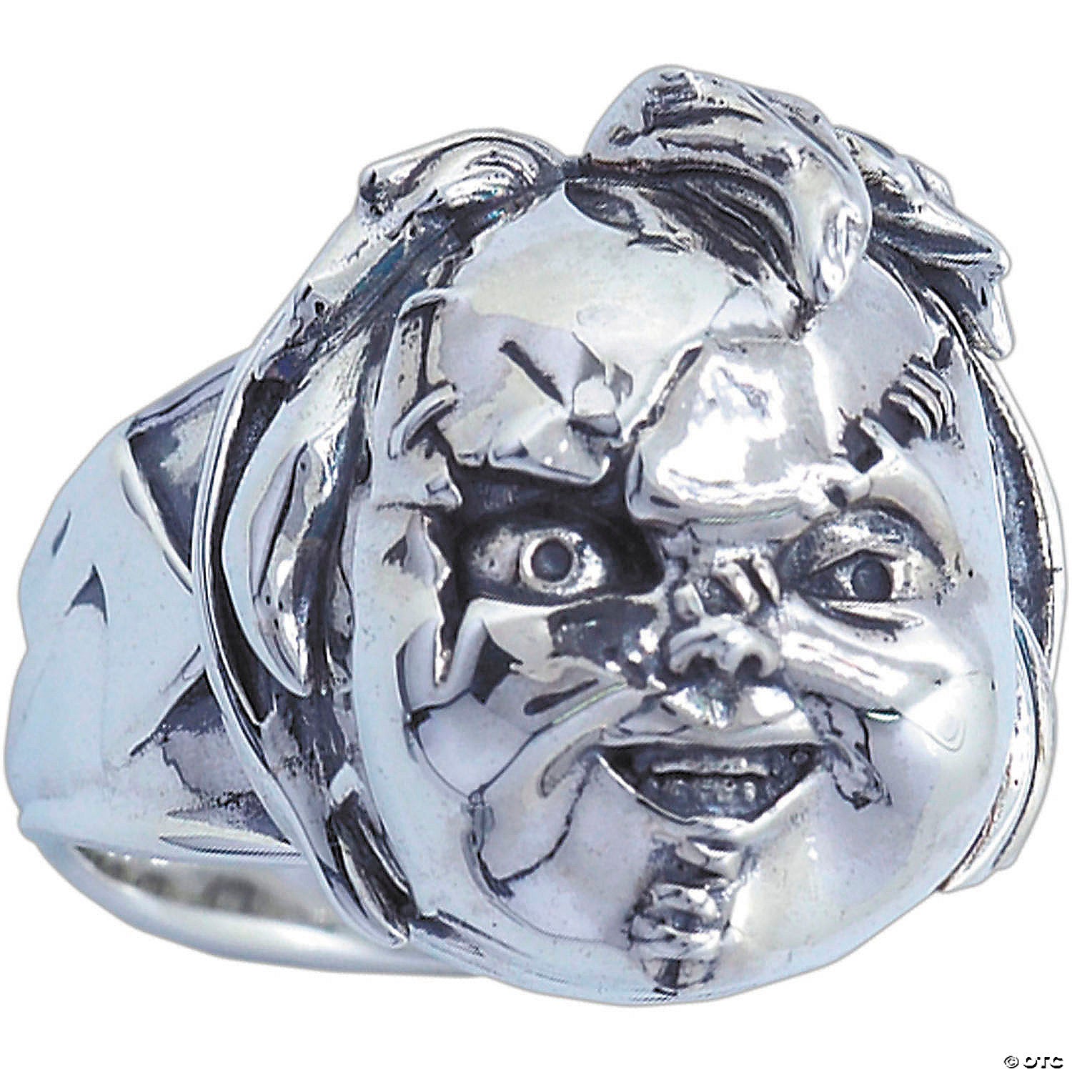 child& 8217 s play& 8482  scarred chucky face sterling silver ring  size 11~majakus10111