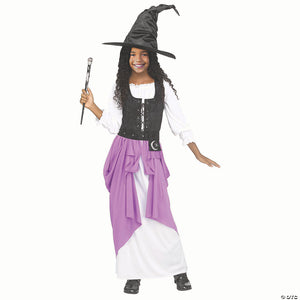 girl& 8217 s black  purple & white polyester renaissance witch costume   large 12 14~fw126892l