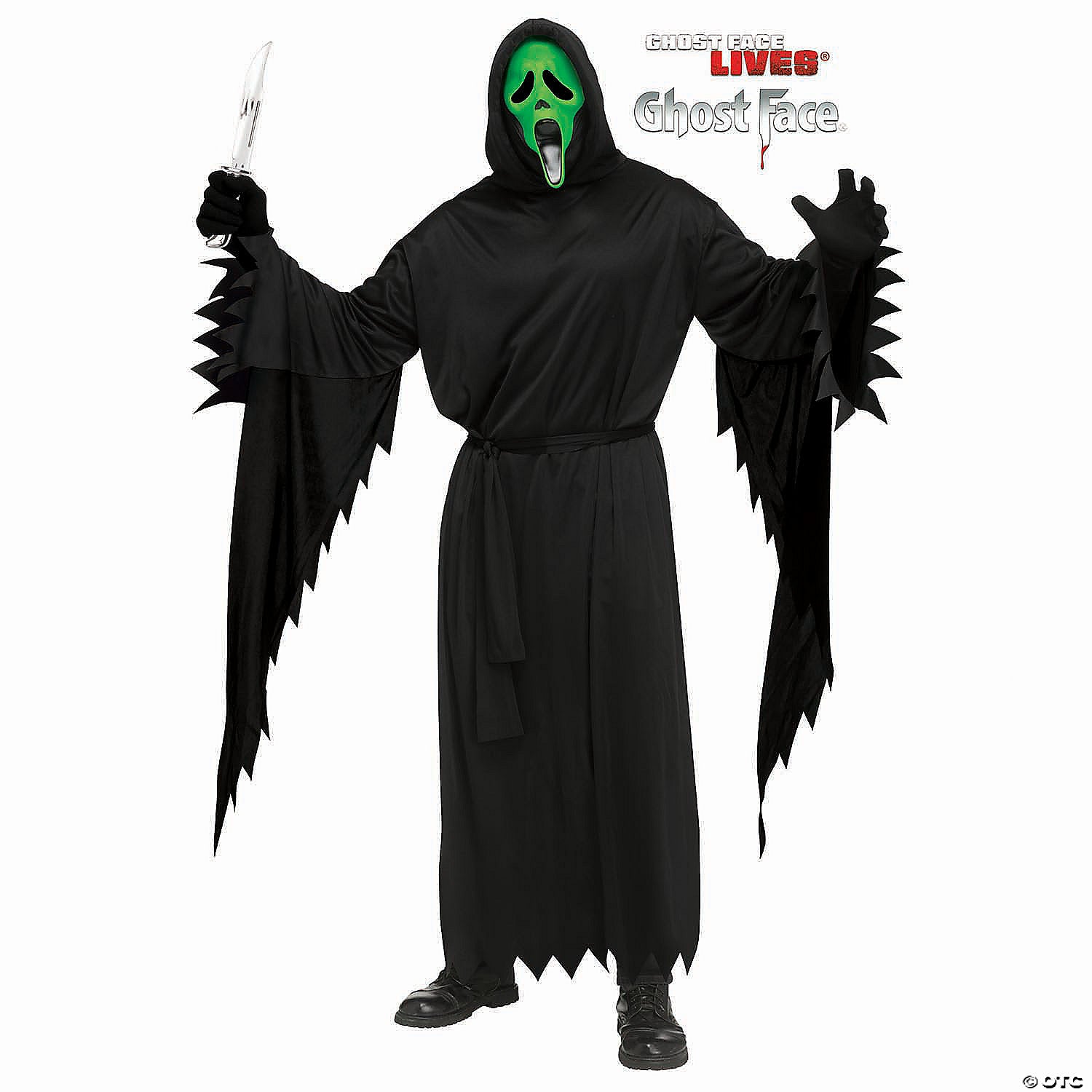 kids ghost face& 174  black robe with green fluorescent mask costume   medium 8 10~fw138252gm