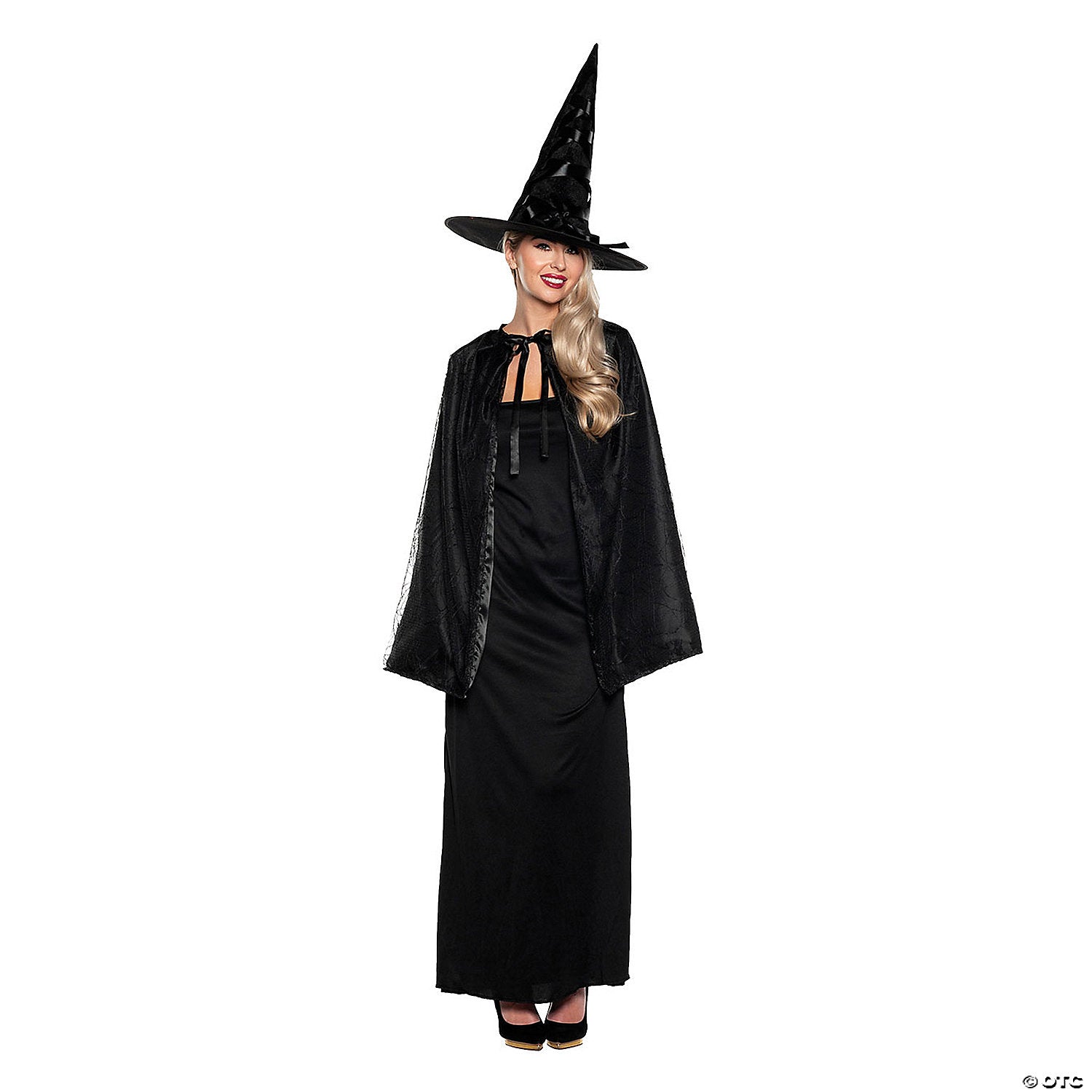 adults black witch cape & hat costume set os~ur30748os