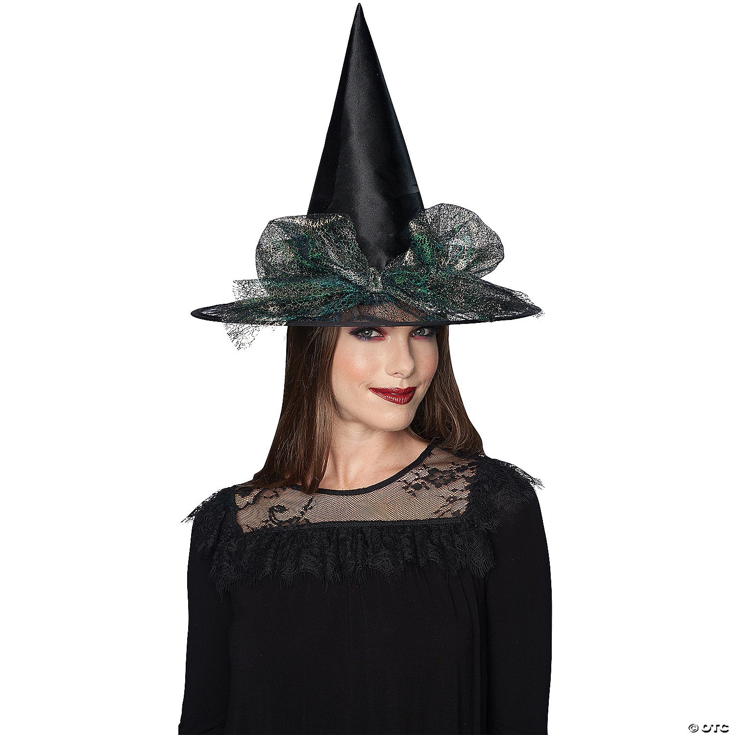 adults black witch hat with tulle bow~sew11815