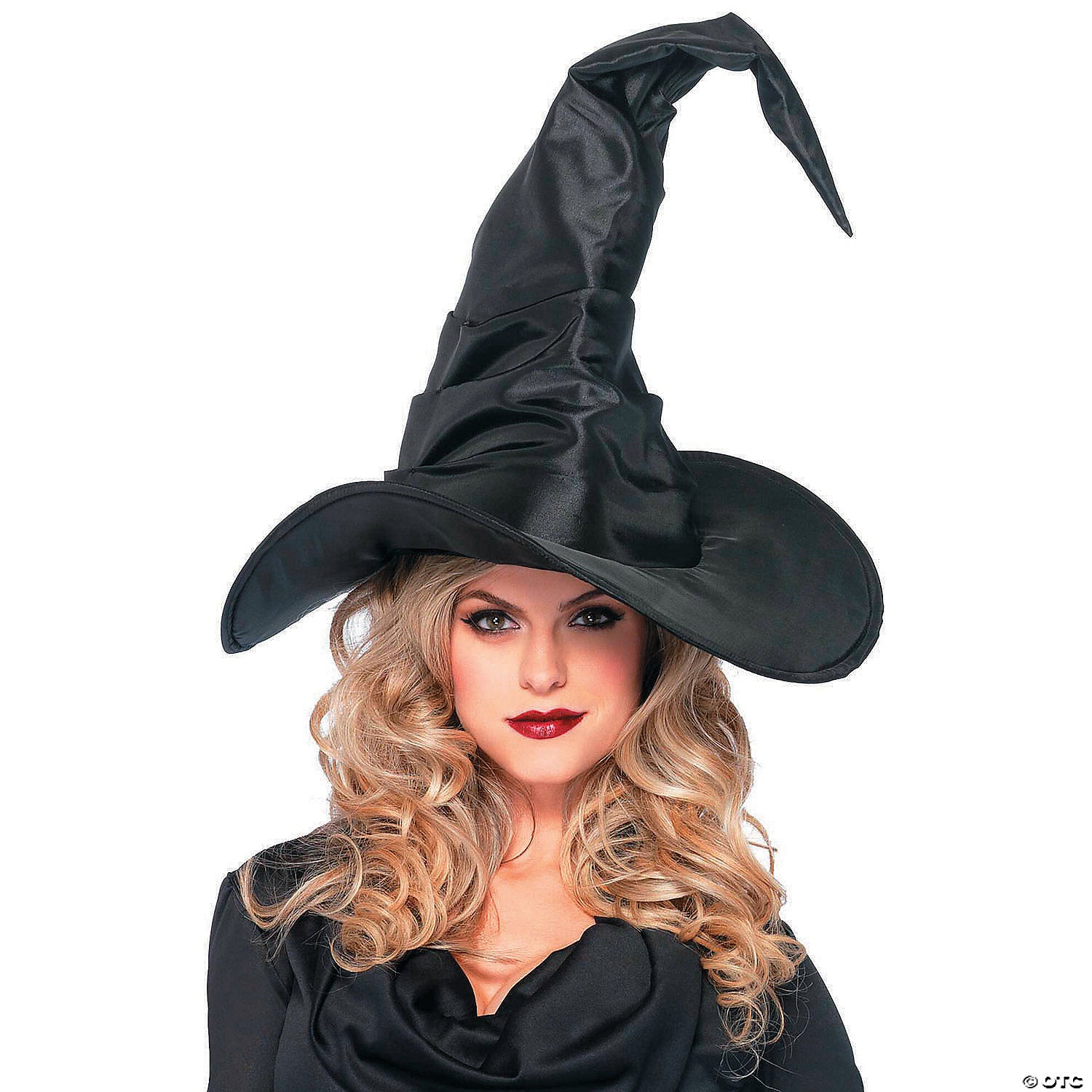 adults black ruched witch hat   large~uaa2741bk