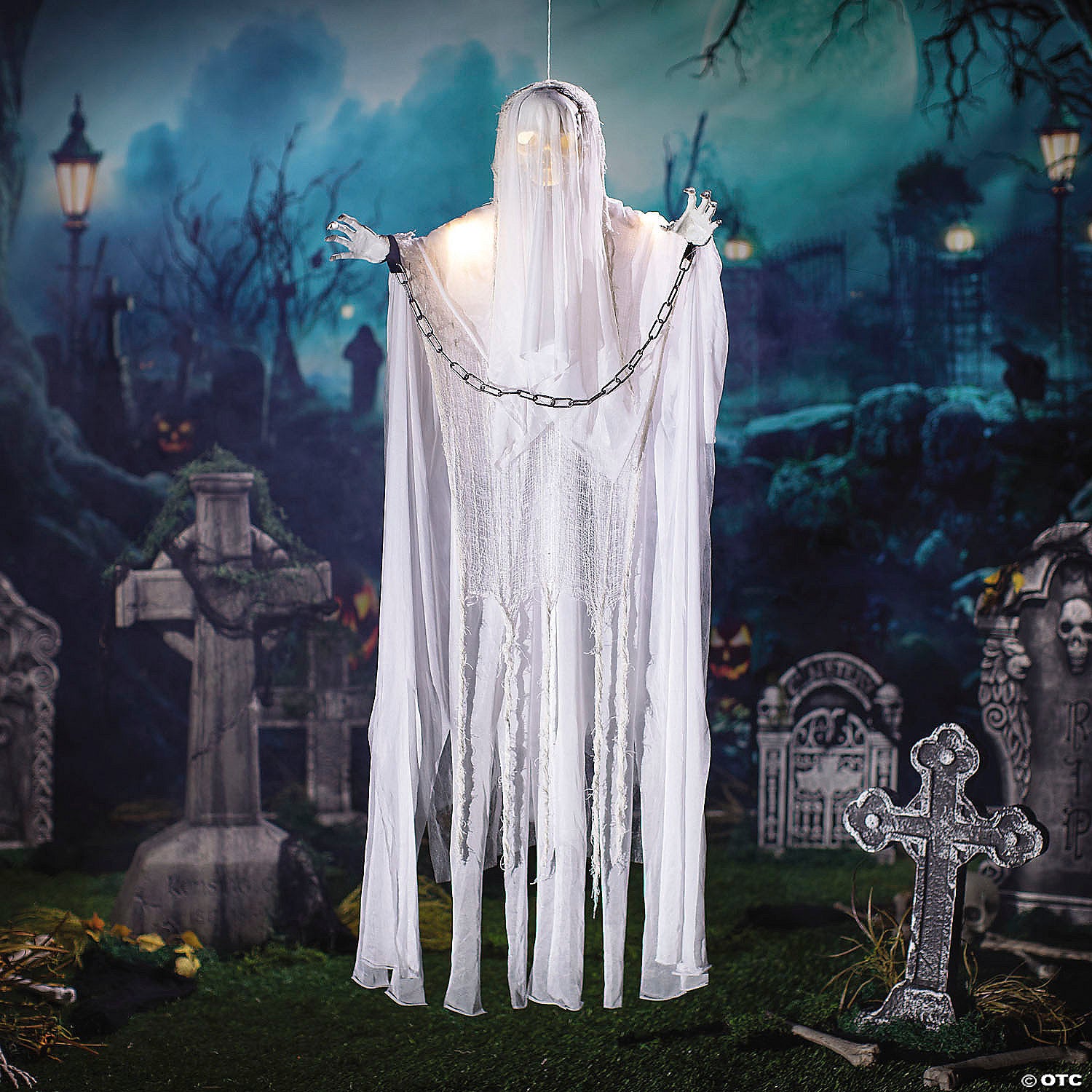 2  x 5 ft  animated hanging white grim reaper halloween decoration with lights & sound~atc00145-a01