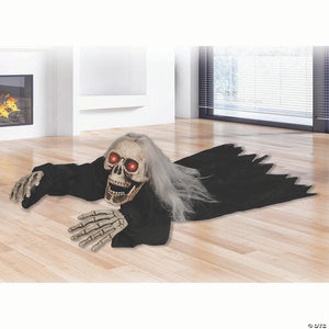 32  crawling animated skeleton reaper with black robe halloween decoration~fw96029r