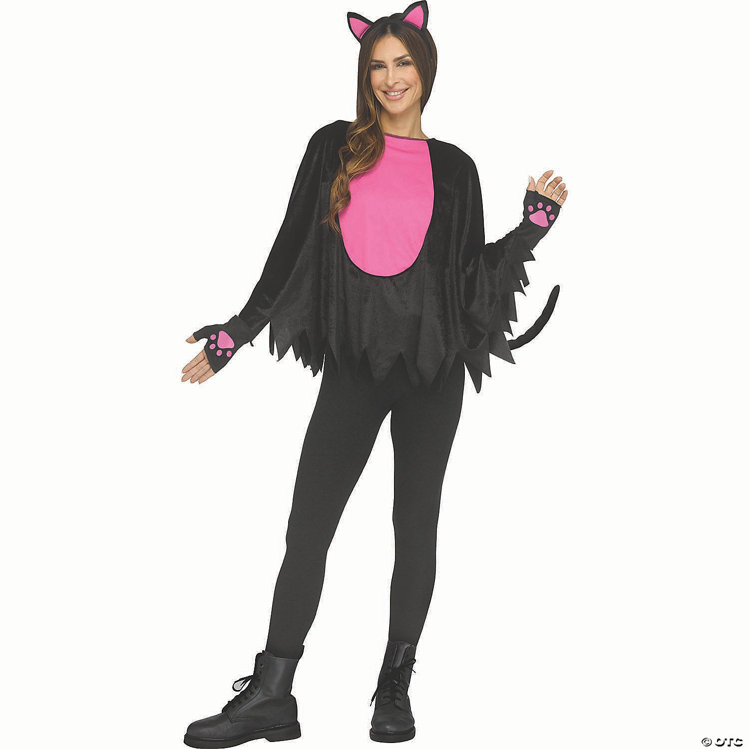 adults black & pink polyester pretty kitty poncho costume accessory~fw96975