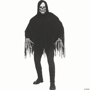 adults black polyester hooded poncho with grey skeleton reaper mask costume~fw134094gy