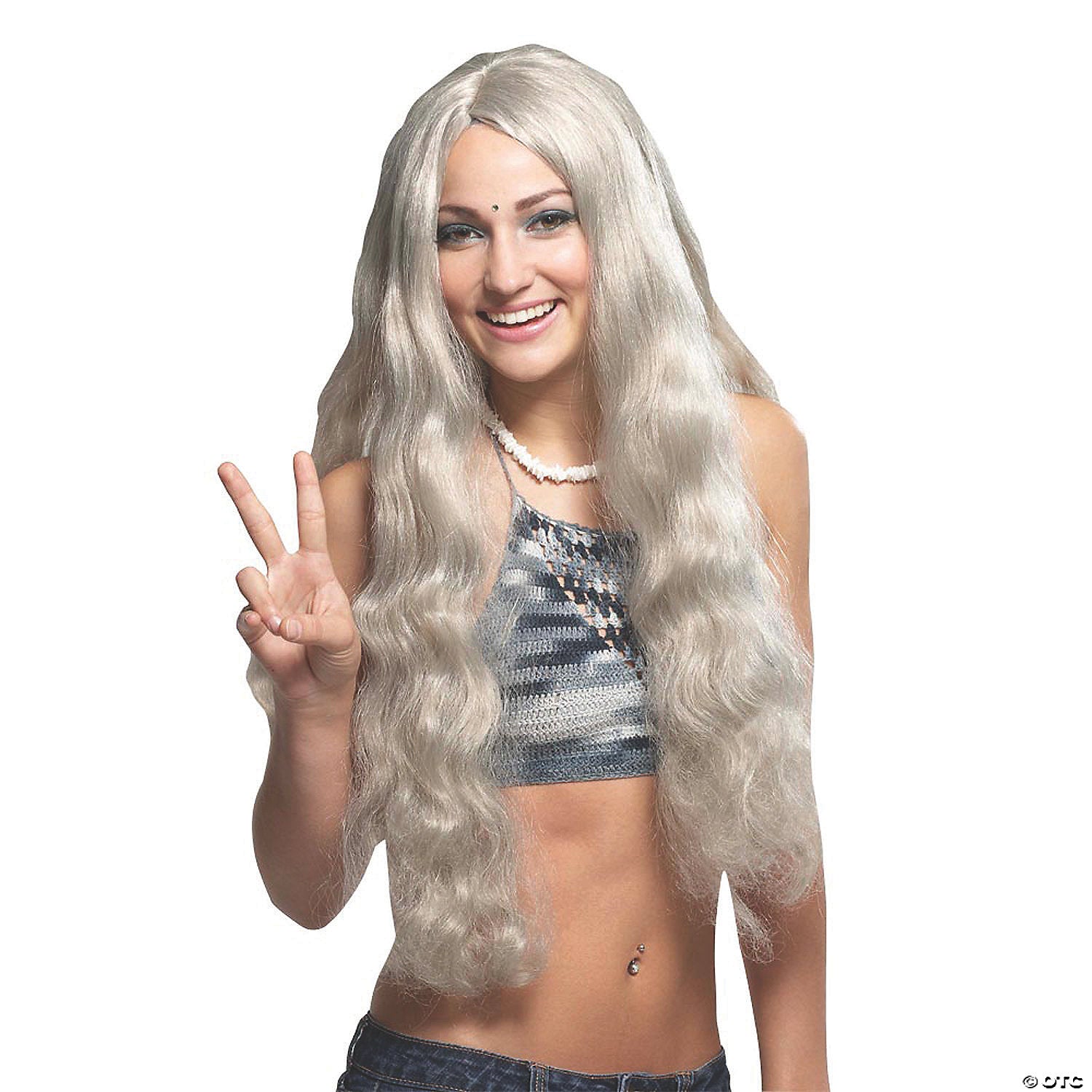 gray wavy long hippie wig~mr179514