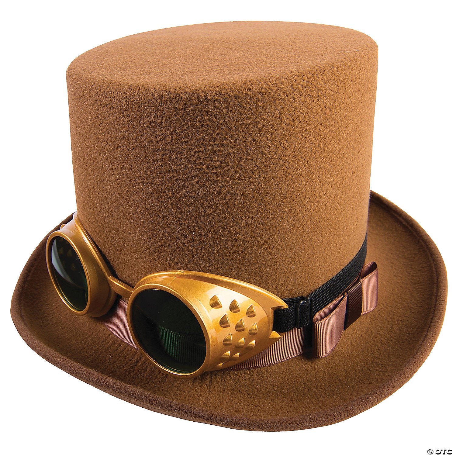 adults brown steampunk hat with brown hatband & gold goggles~fm75327