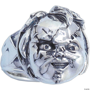 child& 8217 s play& 8482  scarred chucky face sterling silver ring   size 9~majakus1019