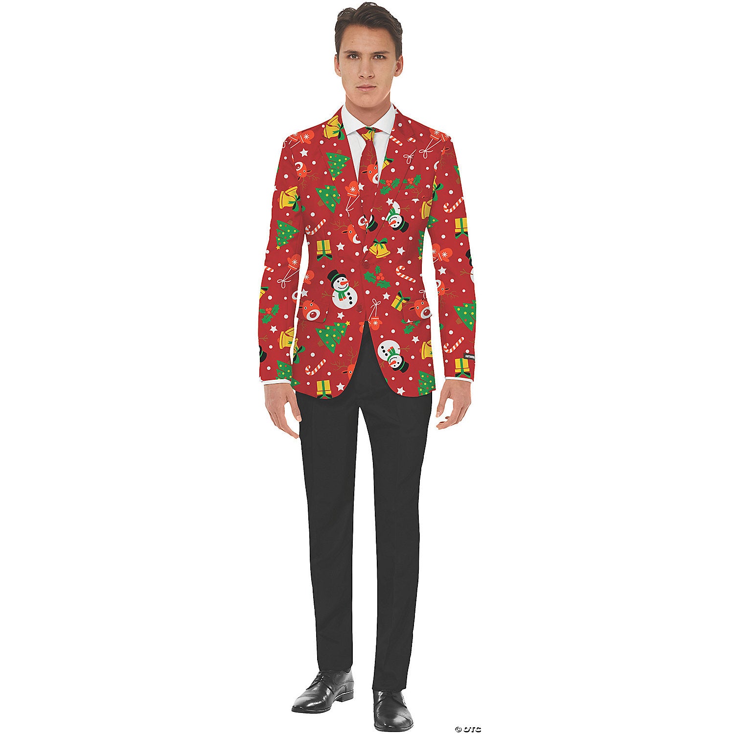 men s red icon christmas jacket & tie~osjm0072xl