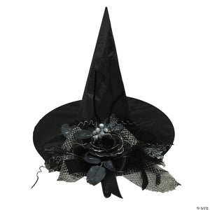 adults black witch hat with rose & ribbon~ss72312-a03