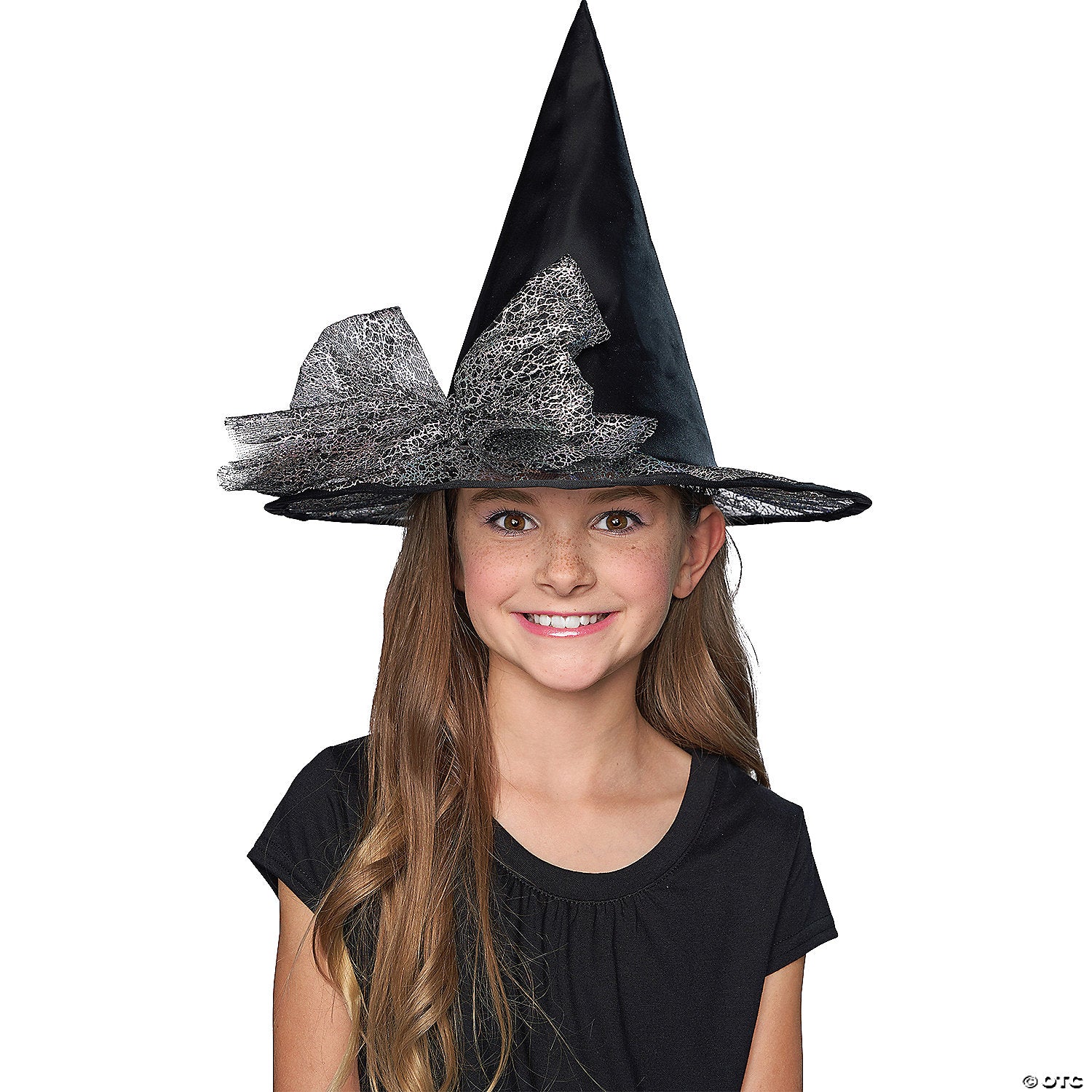 kids black witch hat with tulle bow~sew11817