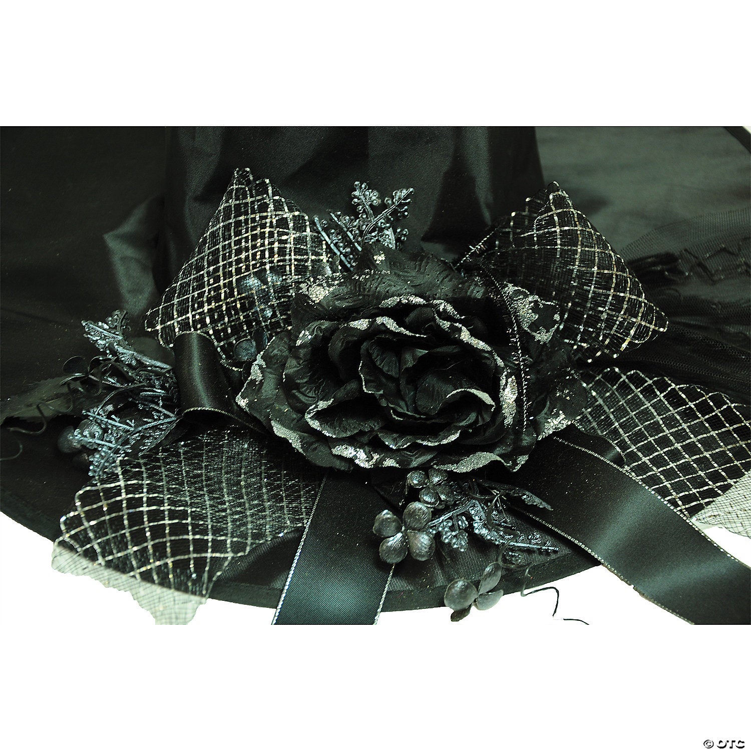 adults black witch hat with skull & flowers~ss72311-a01