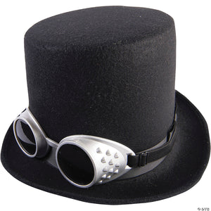 adults black steampunk hat with silver goggles~fm75326