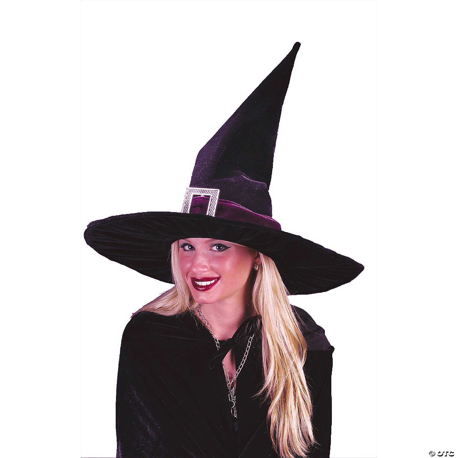 adults black velour witch hat with silver buckle~fw8012bk