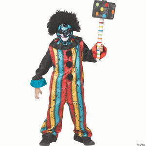 kids multicolored polyester carny clown jumpsuit with chrome mask costume   large 12 14~fw138082l