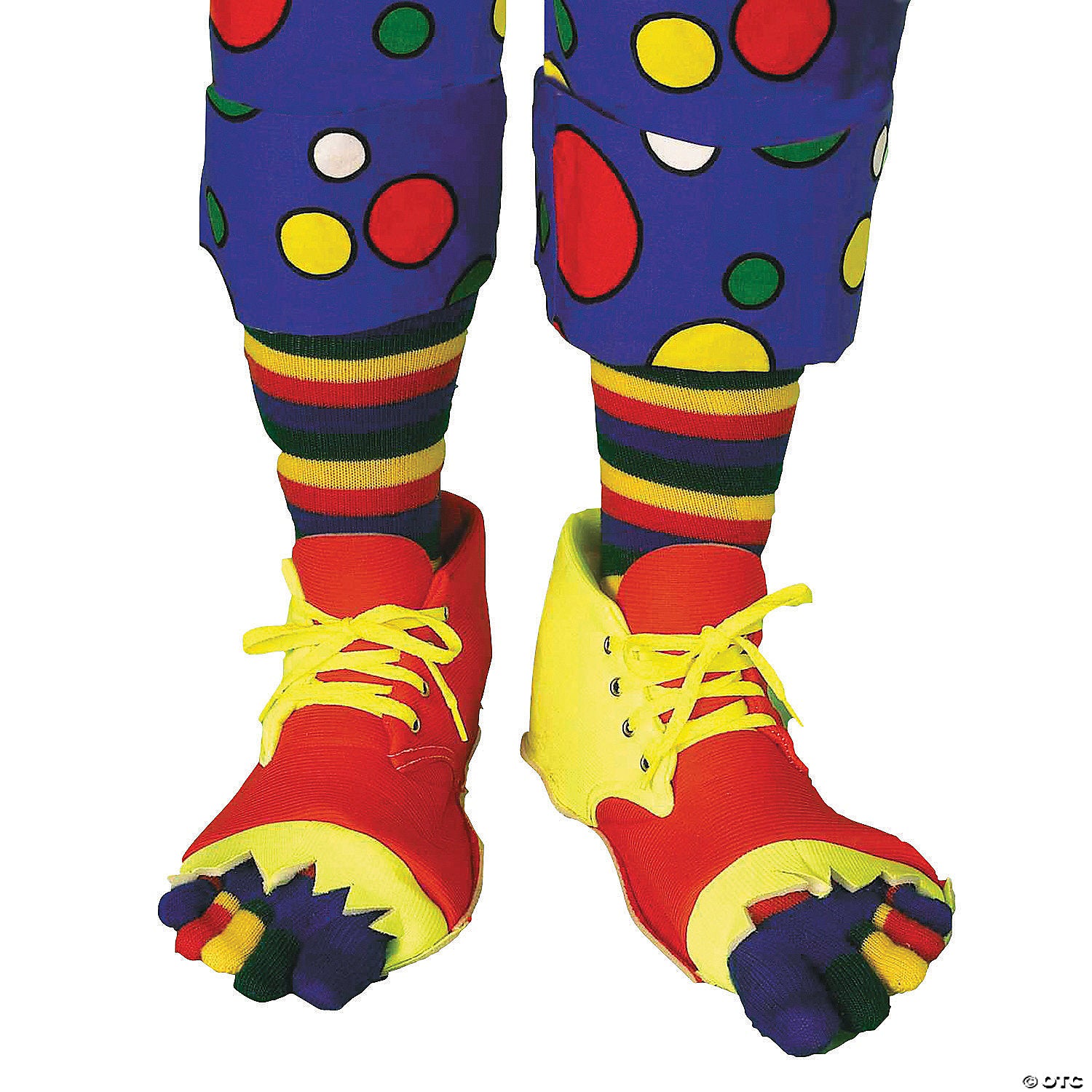 adults red & yellow clown shoes & toe socks set~fm55583