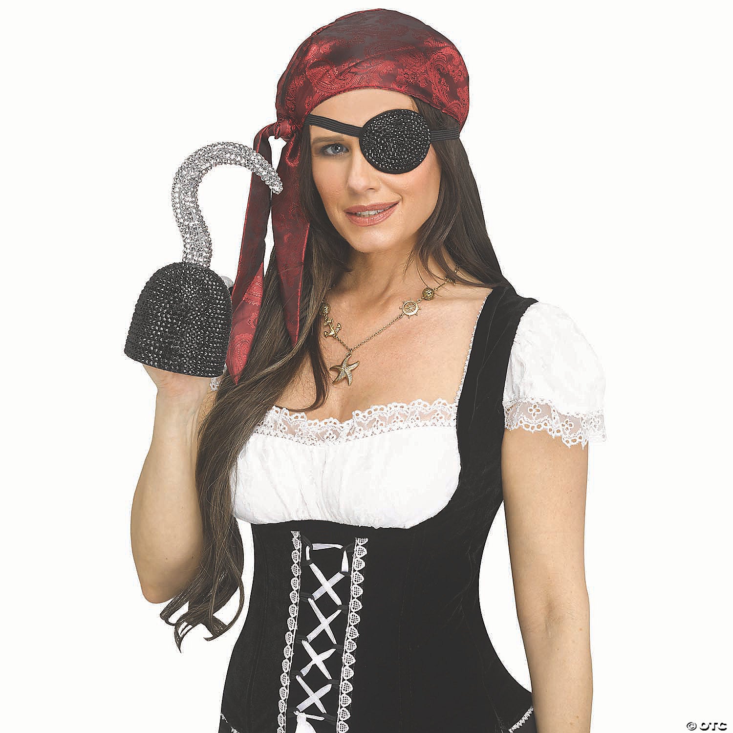 black plastic pirate hook hand with rhinestone bling costume accessory~fw96824