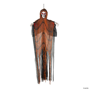 6 ft  light up skeletal reaper in orange robes halloween hanging decoration~atc00107-a02