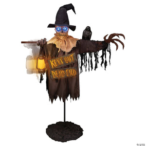 78 inch animated scarecrow with lantern and sign~tt59187