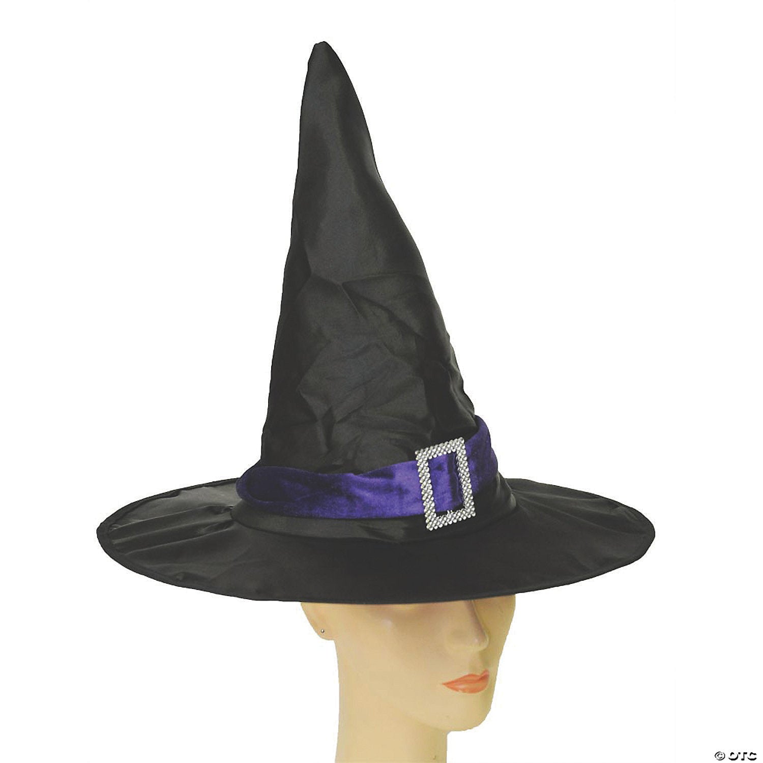 adults black witch hat with purple hatband & silver buckle~mr167151