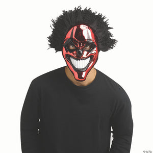 adults red chrome evil clown full mask with black hair   one size~fw93574r