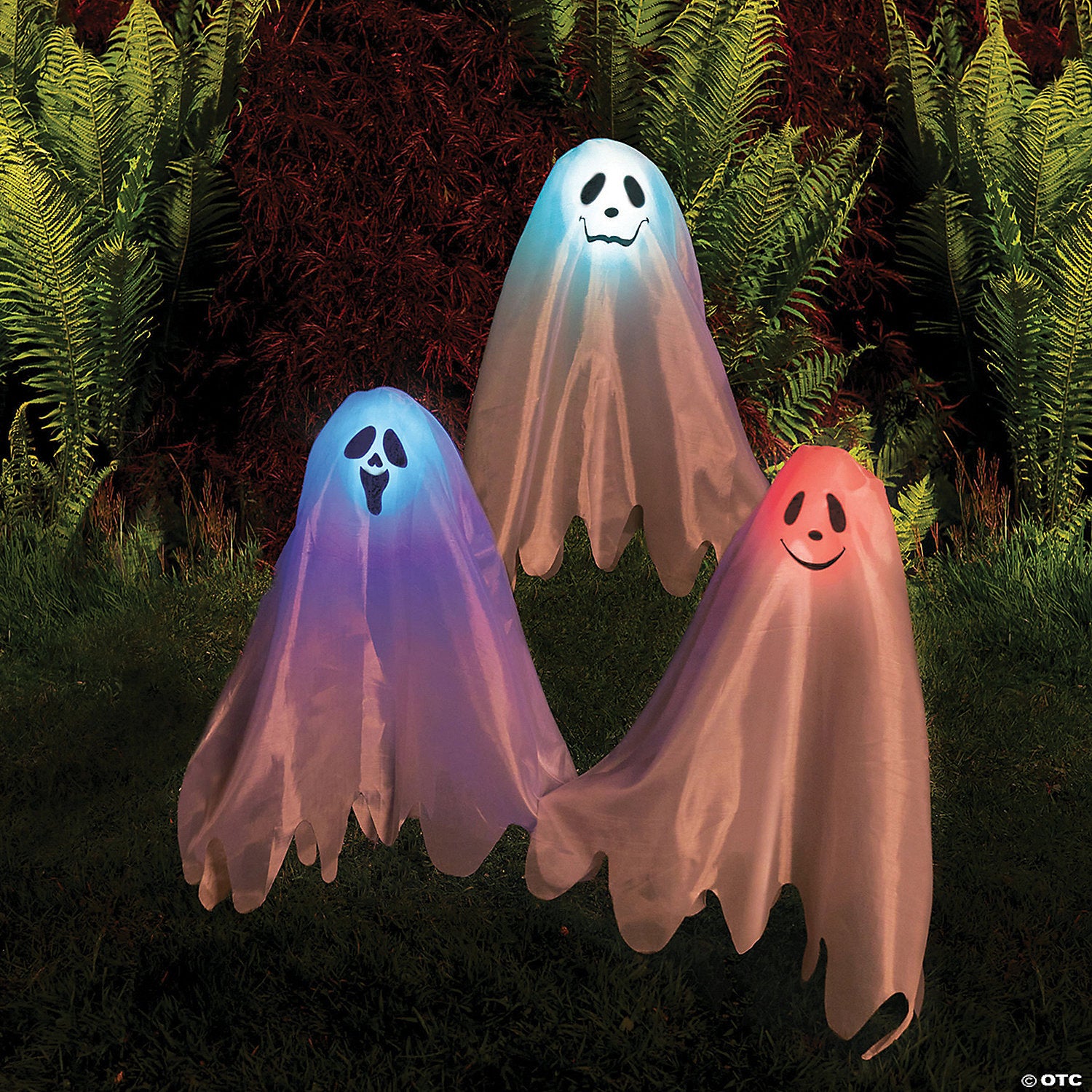 color changing ghosts on posts halloween yard decoration   3 pc ~fw91696-a02