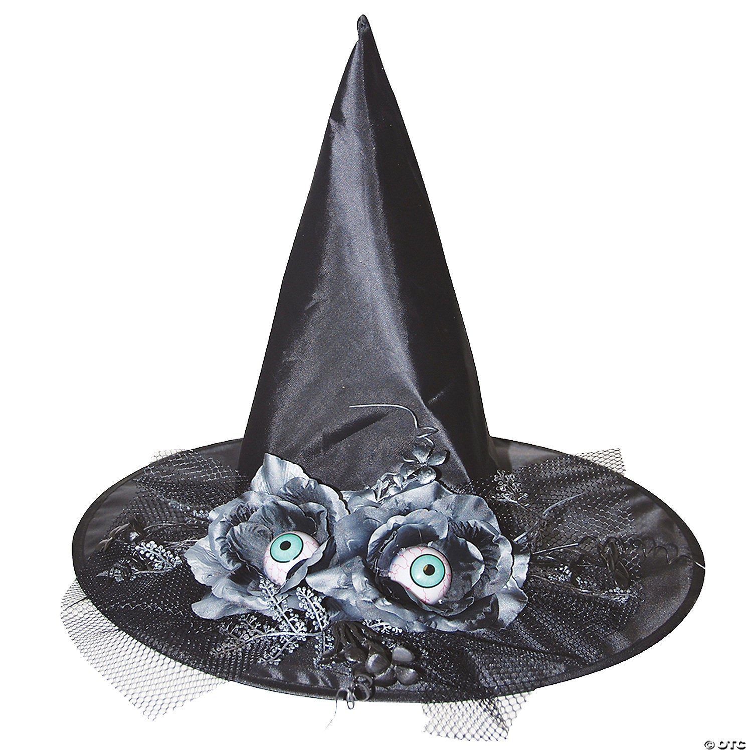 adults black witch hat with flowers & eyes~ss74104