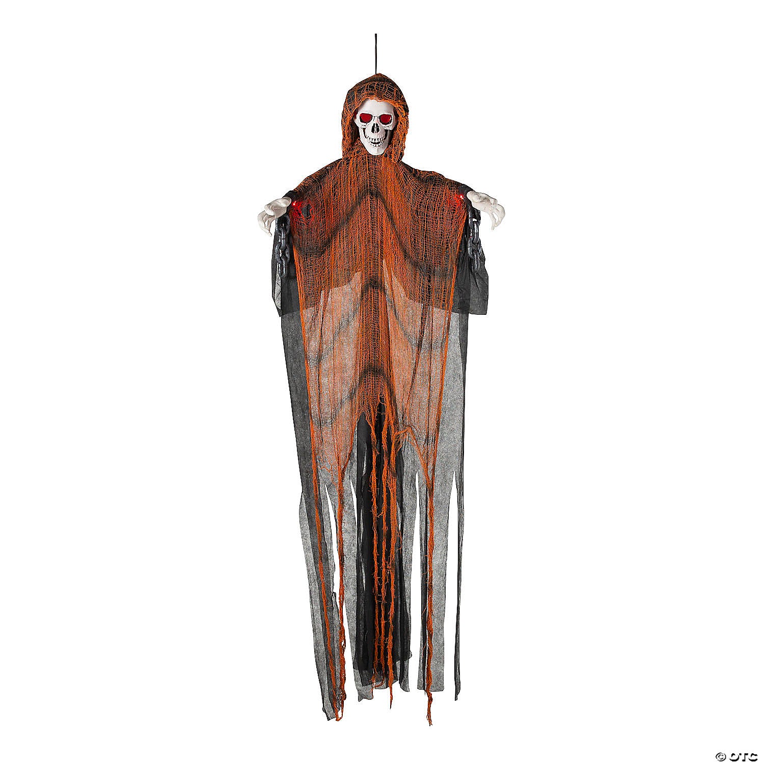 6 ft  light up skeletal reaper in orange robes halloween hanging decoration~atc00107-a02