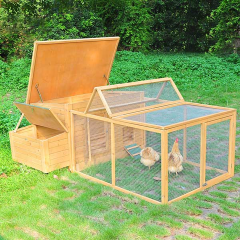 Big Poultry Chicken Coop Wood Hen House W/Run