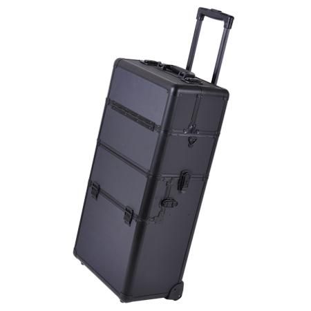 Professional Rolling Train Cosmetic Makeup Case Black