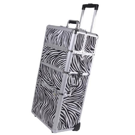 Professional Rolling Train Cosmetic Makeup Case Zebra