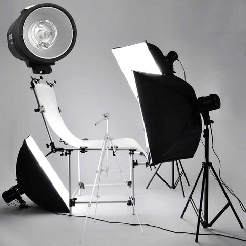 Studio Lighting Shooting Table 3x 250w Strobes w/ Softbox Kit