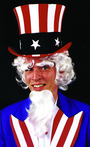 White Uncle Sam Wig with Goatee & Eyebrows